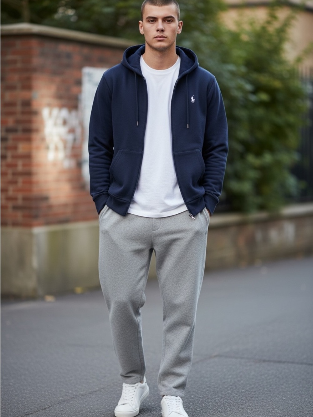 Ralph Lauren Navy Zip Up Sweatshirt with White Logo Print